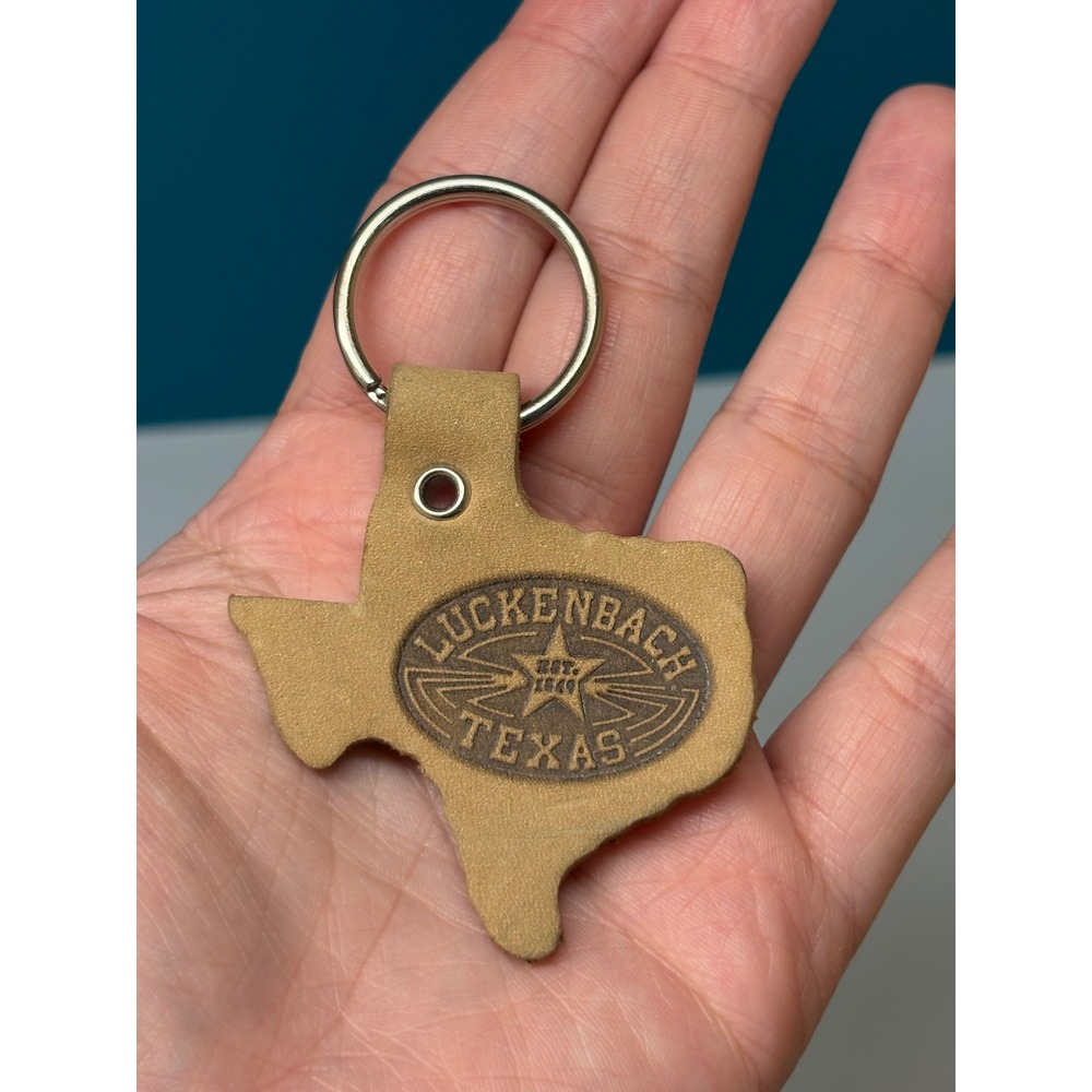 Luckenbach Texas Leather Keychain Texas State Shape Tan Western Souvenir